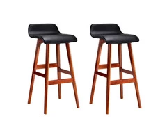 Artiss Set of 2 PU Leather Wood Wave Style Bar Stool – Black