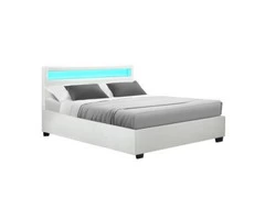 Artiss Bed Frame Double Size Gas Lift RGB LED White Cole