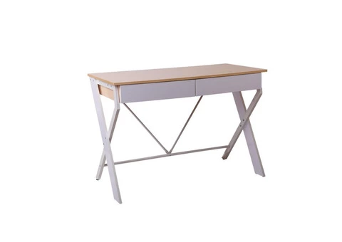 Artiss Metal Desk with Drawer – White with Oak Top