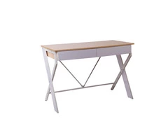 Artiss Metal Desk with Drawer – White with Oak Top