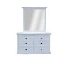 Beechworth Dresser Mirror 6 Chest of Drawers Pine Wood Storage Cabinet – White