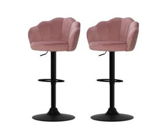 Artiss Set of 2 Bar Stools Kitchen Stool Swivel Chair Gas Lift Velvet Chairs Pink Nessah