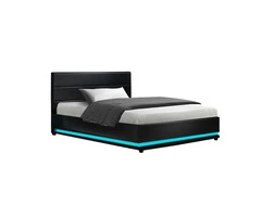 Artiss RGB LED Bed Frame King Single Size Gas Lift Base Storage Leather LUMI
