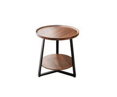 Side Round Coffee Table Retro 2-Tier Wooden Industrial Style