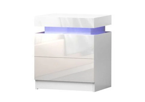 Artiss Bedside Tables Side Table Drawers RGB LED High Gloss Nightstand White