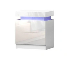 Artiss Bedside Tables Side Table Drawers RGB LED High Gloss Nightstand White