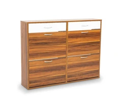 Sarantino 24 Pairs Shoe Cabinet Rack Storage Cupboard Organiser Shelf Walnut Drawers Chest