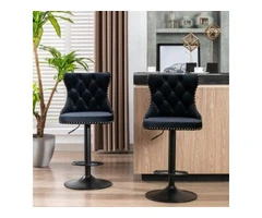 2x Height Adjustable Swivel Bar Stool Velvet Nailhead Barstool with Footrest