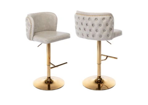2x Faux Leather Golden Base Swivel Bar Stools- Beige