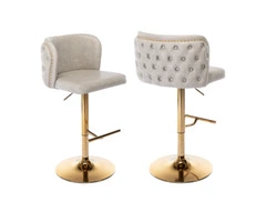 2x Faux Leather Golden Base Swivel Bar Stools- Beige
