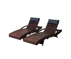 Gardeon Set of 2 Sun Lounge Outdoor Furniture Wicker Lounger Rattan Day Bed Garden Patio Brown