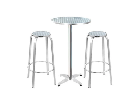 Gardeon Outdoor Bistro Set Bar Table Stools Adjustable Aluminium Cafe 3PC Round