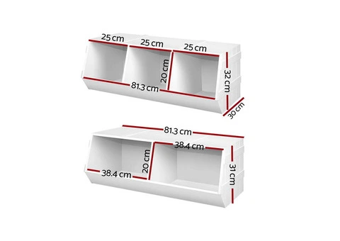 Keezi Kids Toy Box Stackable Bookshelf Storage Organiser Bookcase Shelf - 2/3