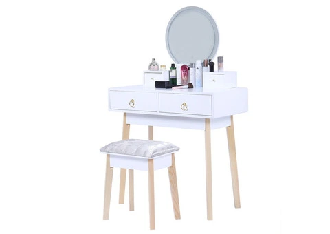 DRESSING VANITY TABLE STOOL SET WITH MAKE-UP LED LIGHTED MIRROR-WHITE - 1/14