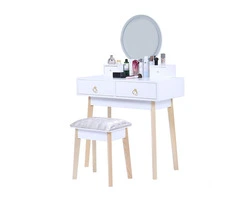 DRESSING VANITY TABLE STOOL SET WITH MAKE-UP LED LIGHTED MIRROR-WHITE
