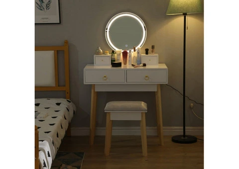 DRESSING VANITY TABLE STOOL SET WITH MAKE-UP LED LIGHTED MIRROR-WHITE - 5/14