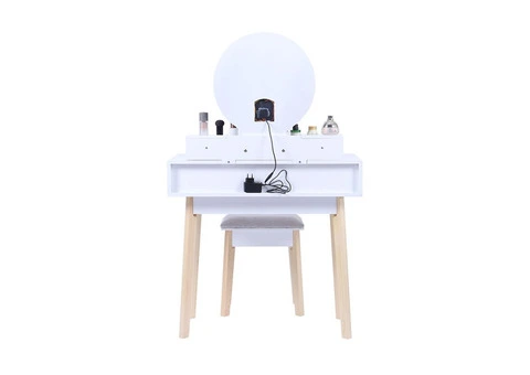 DRESSING VANITY TABLE STOOL SET WITH MAKE-UP LED LIGHTED MIRROR-WHITE - 8/14