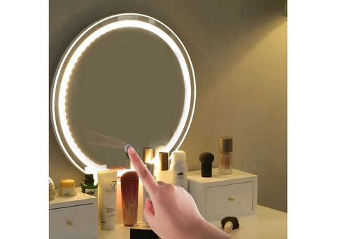 DRESSING VANITY TABLE STOOL SET WITH MAKE-UP LED LIGHTED MIRROR-WHITE - 9/14