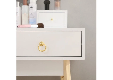 DRESSING VANITY TABLE STOOL SET WITH MAKE-UP LED LIGHTED MIRROR-WHITE - 12/14