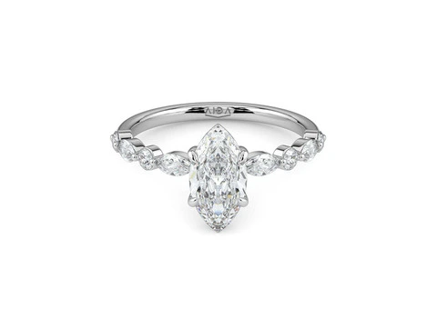 18K White Gold Jasmine Marquise Classic Engagement Ring for Sale - 2/2