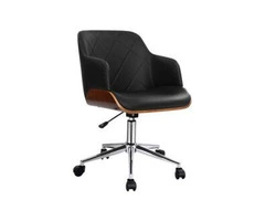 Artiss Wooden Office Chair Computer PU Leather Desk Chairs Executive Black Wood