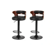 Artiss Set of 2 Bar Stools Kitchen Wooden Gas Lift Leather Stool Metal Black Barstools