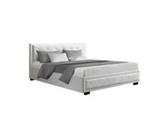 Artiss Bed Frame King Size Gas Lift Base With Storage White Leather Tiyo Collection