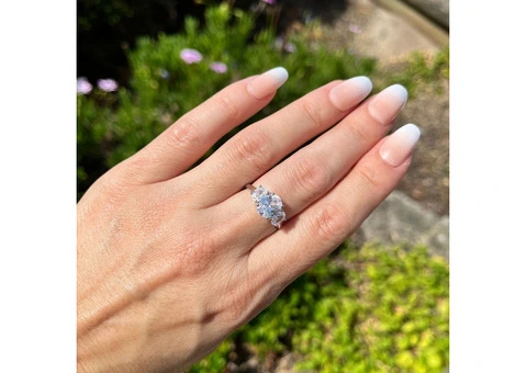 18K White Gold Oval Trilogy Engagement Ring for Sale