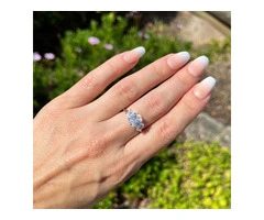 18K White Gold Oval Trilogy Engagement Ring for Sale