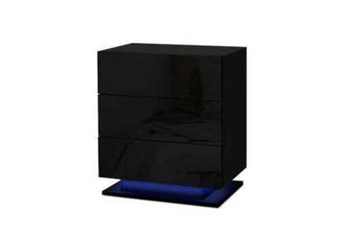 Artiss Bedside Tables Side Table RGB LED Lamp 3 Drawers Nightstand Gloss Black