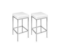 Artiss Set of 2 PU Leather Backless Bar Stools – White and Chrome