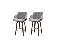 Artiss 2x Kitchen Bar Stools Wooden Bar Stool Chairs Swivel Velvet Fabric Grey