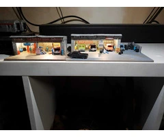 HO scale- Aussie train set Wooden buildings with lights and ho size holdens, fords, valiants etc