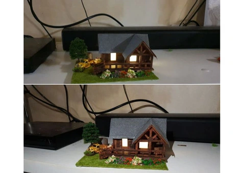 HO scale- Aussie train set Wooden buildings with lights and ho size holdens, fords, valiants etc - 7/18