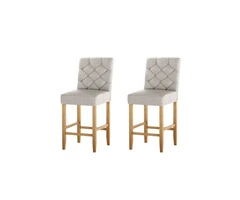 Artiss Bar Stools Kitchen Stool Wooden Barstools Linen Upholstered Chairs x2