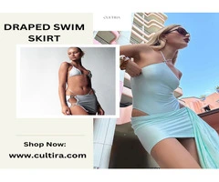 Draped Swim Skirt In Blue Ghiaccio - Cultira