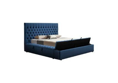 Queen Size Bedframe Velvet Upholstery Deep Blue Colour Tufted Headboard Deep Quilting