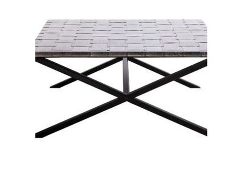 Large Square Black Coffee Table with Stainless Steel Woven Top