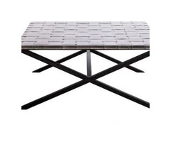 Large Square Black Coffee Table with Stainless Steel Woven Top