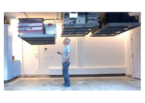 Motorised overhead garage storage