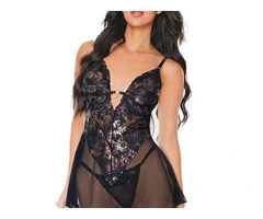 Shop Shimmer Lace Black Babydoll Lingerie Set At $99.99 From Lingerie Seduction