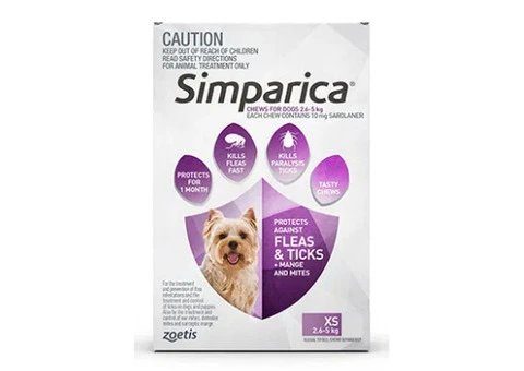 Simparica Chewables 10MG for Very Small Dogs 2.5-5KG (PURPLE)