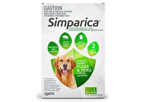 Simparica Chewables 80MG for Large Dogs 20.1-40KG (GREEN)