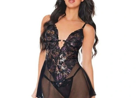 Shop Shimmer Lace Black Babydoll Lingerie Set At Affordabe Price From Lingerie Seduction
