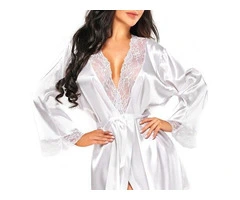 Shop White Satin With Lace Long Sleeve Robe At Affordabe Price From Lingerie Seduction