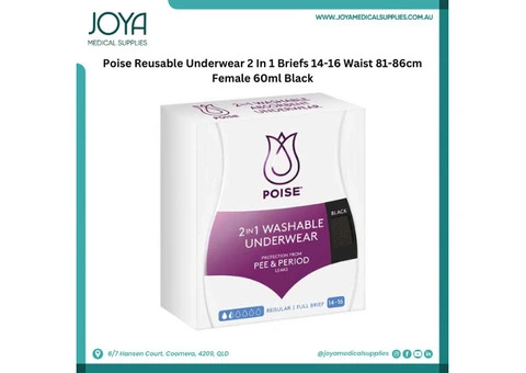 Poise Reusable Underwear 2 In 1 Briefs 14-16 Waist 81-86cm Female 60ml Black - Australia