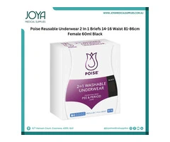 Poise Reusable Underwear 2 In 1 Briefs 14-16 Waist 81-86cm Female 60ml Black - Australia