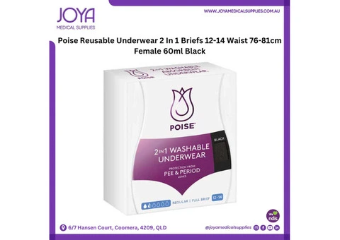 Poise Reusable Underwear 2 In 1 Briefs 12-14 Waist 76-81cm Female 60ml Black - Australia