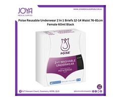 Poise Reusable Underwear 2 In 1 Briefs 12-14 Waist 76-81cm Female 60ml Black - Australia