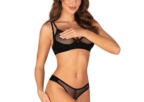 Black Sheer Bralette & Crotchless Gstring Set Available at Lingerie Seduction